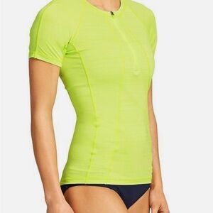 Athleta Neon Lime UPF Pacifica Swim Short Sleeve Top Summer Beach